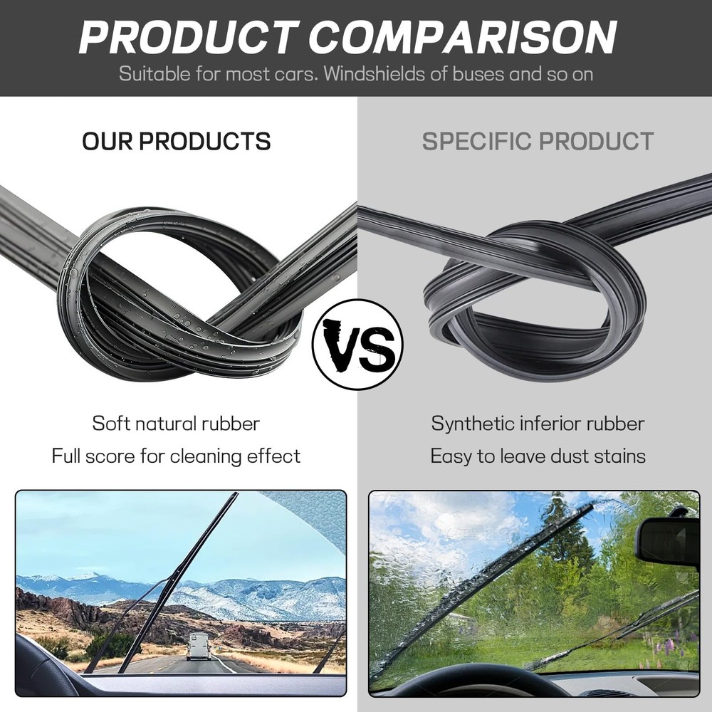 4pcs Universal Wiper Blade Refills 26in Adjustable Rubber Strips Windshield