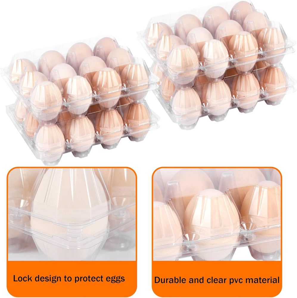 100 Pack 12 Count Plastic Egg Cartons - Bulk Cheap Clear Reusable Egg Containers