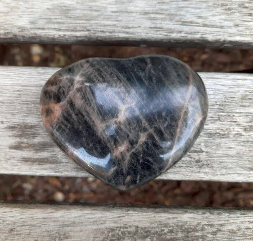 Black Moonstone Heart, Creativity, Intuition, Inner Growth, Grounding