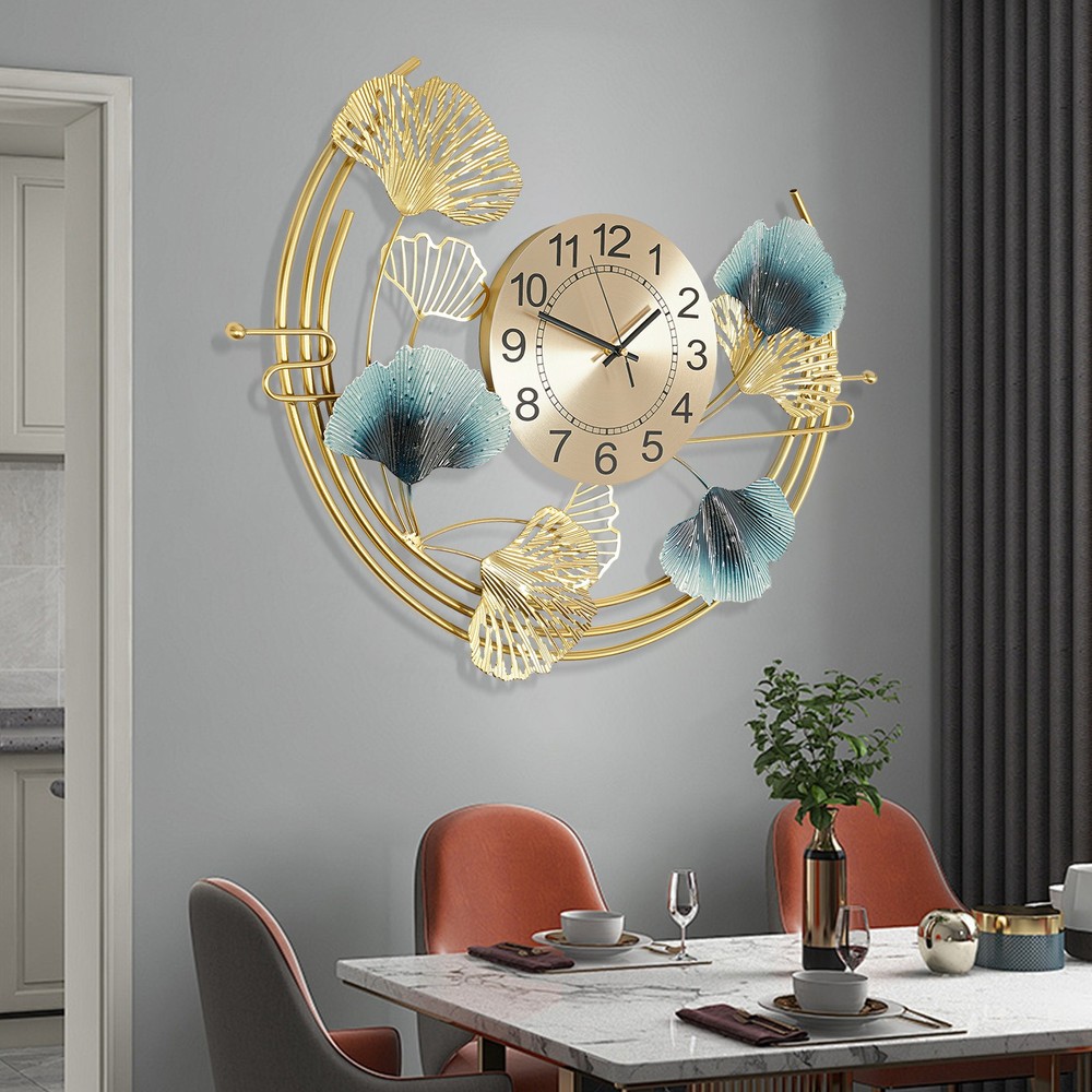 Gold and Blue Indoor 8.66" Round Modern Wall Clock Wall Mounted Decor Clock