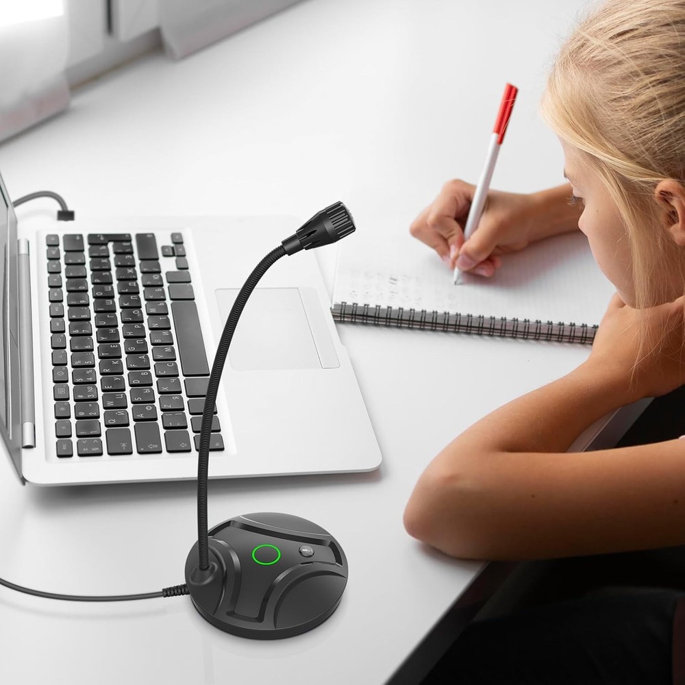 Plug & Play USB Computer Microphone, Flexible Gooseneck & Mute Button LED – De