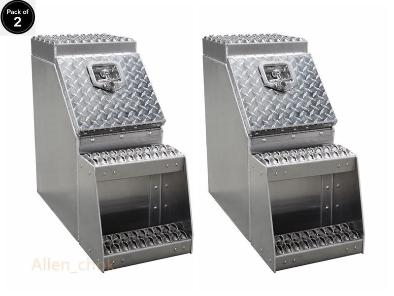 2PCS Peterbilt Aluminum 12" inch Toolbox Step Saddle Box Freightliner Kenworth