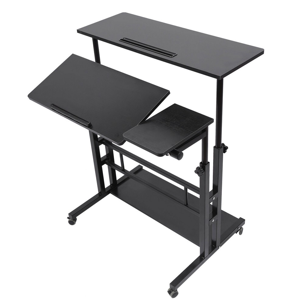 Mobile Rolling Computer Desk Laptop Table Stand w/ Wheel Home Office Workstation