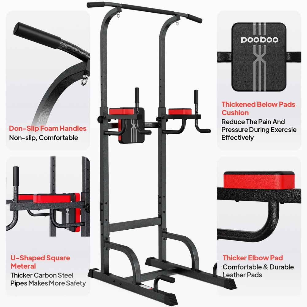 Pooboo Power Tower Strength Training Dip Station Pull Up Dip Exercise Equipment