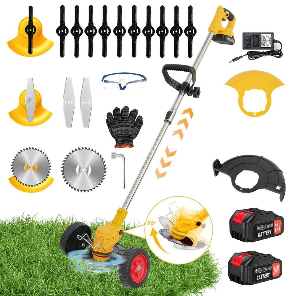 Electric Weed Wacker Cordless String Trimmer 3 Types Blades Lightweight 2Battery