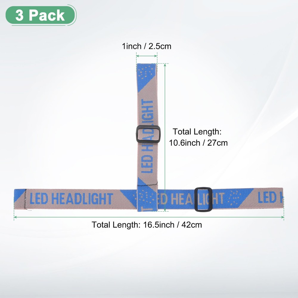 3-Pack Headlamp Strap Replacement Headband, High Elastic for Camping, Gray Blue