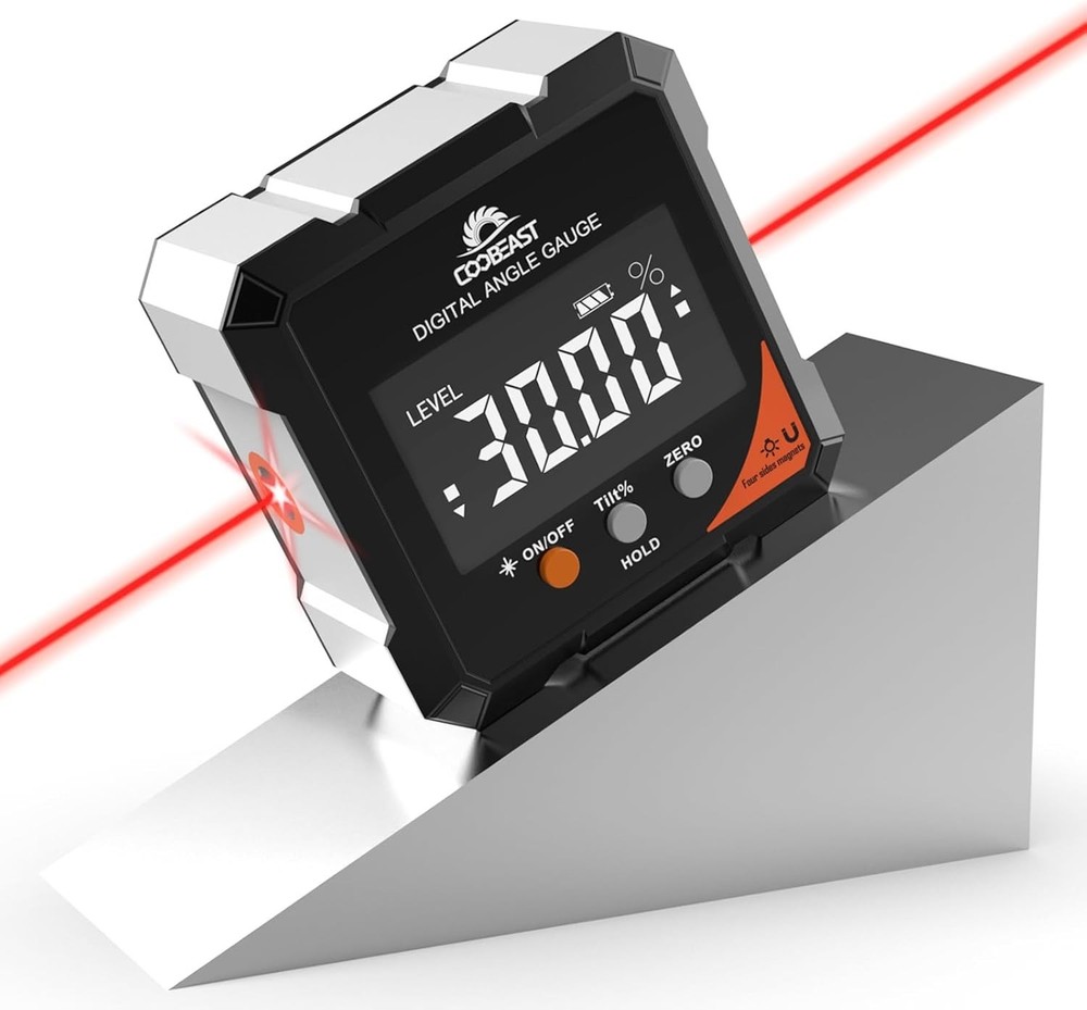 Precision Magnetic Digital Angle Finder with Laser - Rechargeable, Compact Tool