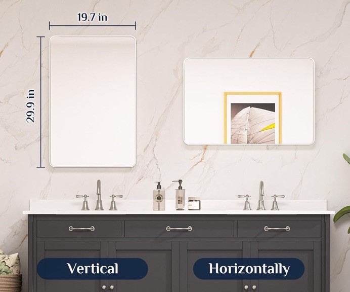 30x20 Brushed Nickel Bathroom Mirror | Rounded Rectangle Wall Mount New/OB (1)