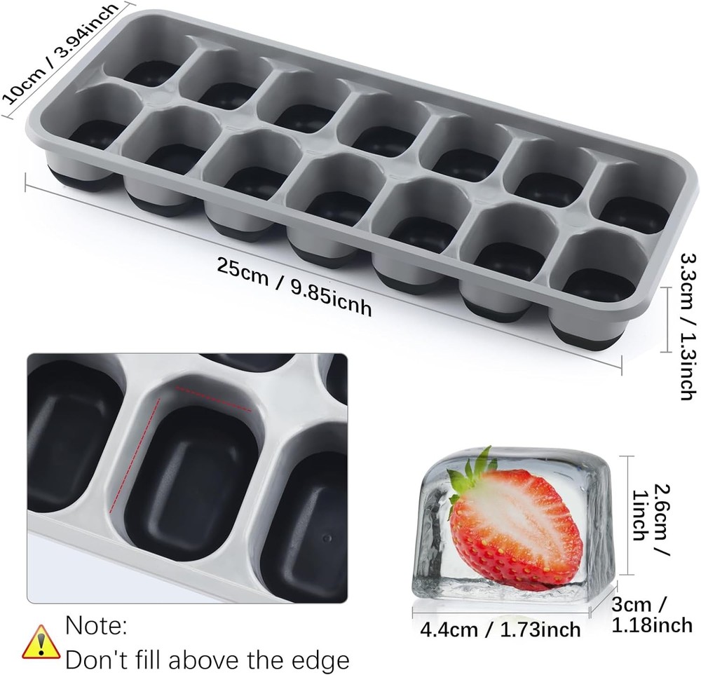 Silicone Ice Cube Tray, 8 Pack Easy-Release & Flexible 14-Ice Cube Trays with Sp