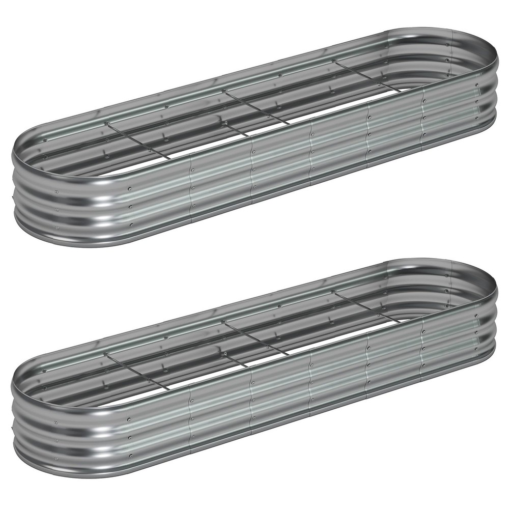 Foxlang 8x2x1ft(2 Pack) Galvanized Oval Raised Garden Bed, Silver