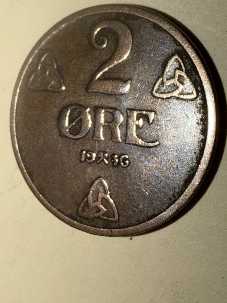 1936 NORWAY 2 ORE - High Quality Coin