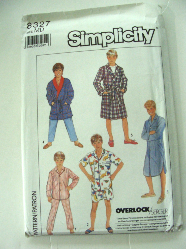 Simplicity Sewing Pattern #8327 Boys Night Short Pajama Robe