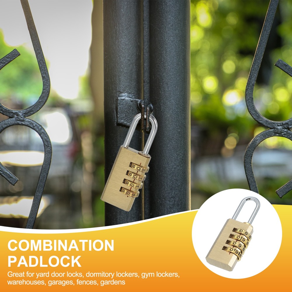 Brass Combination Lock 2.3", 4 Digit Resettable Combination Padlock Gold