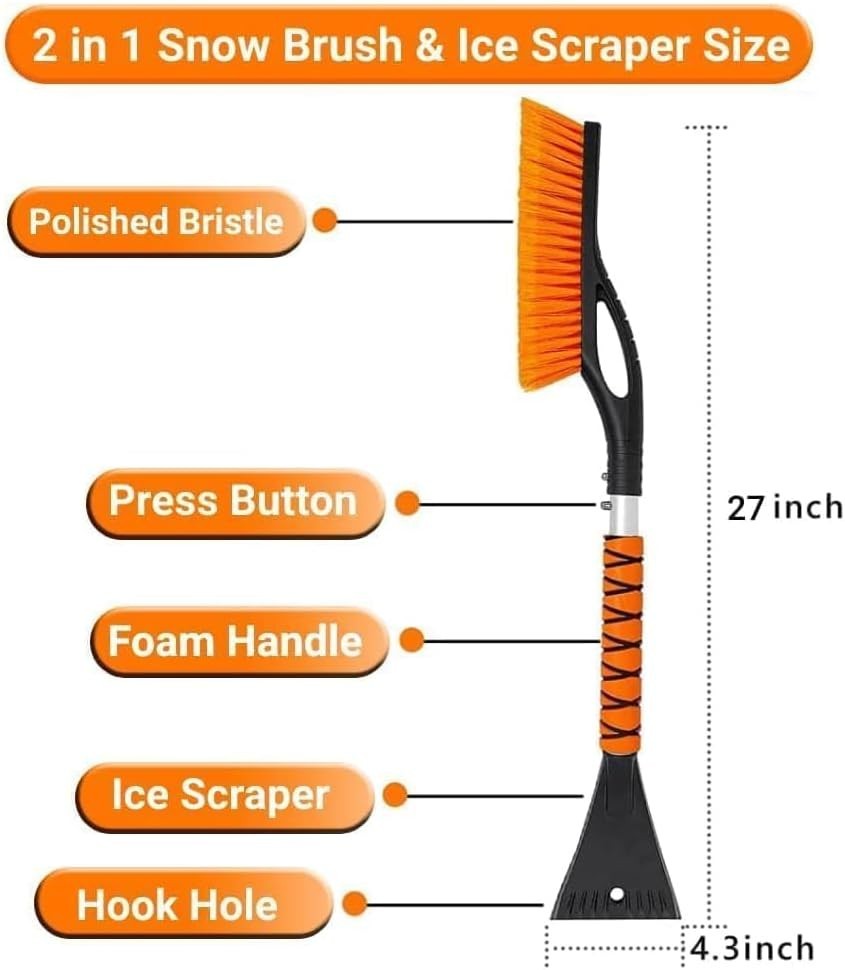 Snow Brush & Ice Scraper, 27'', Ice Scrapers for Car Windshield, Detachable
