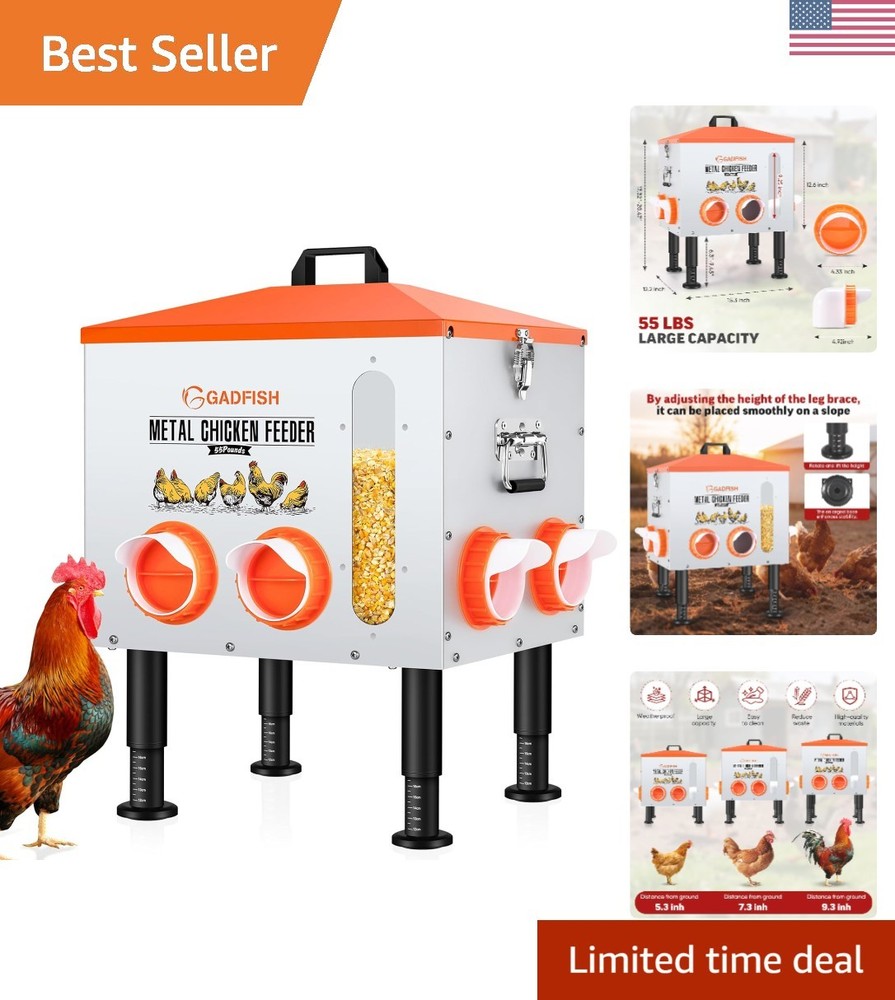 Efficient 55LBS Automatic Chicken Feeder - Anti-Waste & Sturdy for Outdoor Use