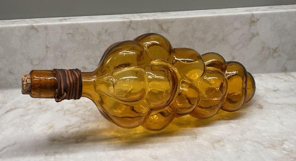 AMBER GLASS GRAPE CLUSTER SHAPE LARGE EMPTY WINE BOTTLE
