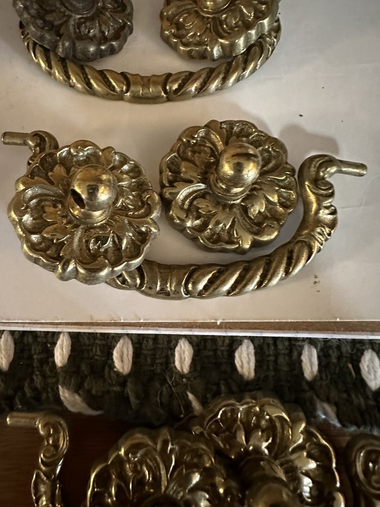 Drawer Pulls Vintage Brass Drop Handle Scroll Rosettes 12 Furniture Refurbish