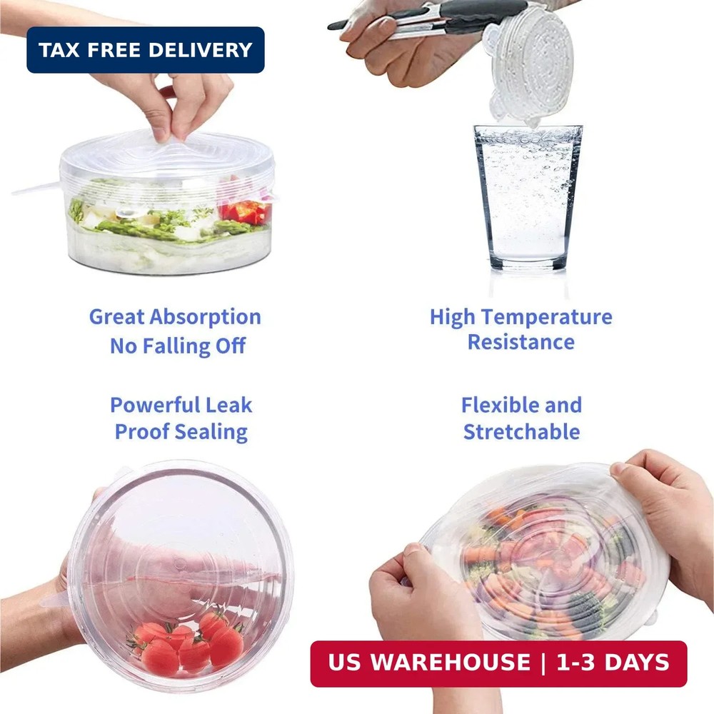 Silicone Stretch Lids, 18 Pack Reusable Silicone Lids, Silicone Bowl Covers, 6 S