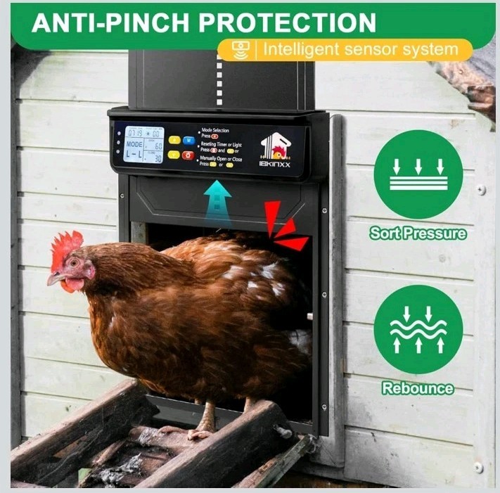 IBKINXX Automatic Chicken Coop Door Solar Powered Timer Remote Light
