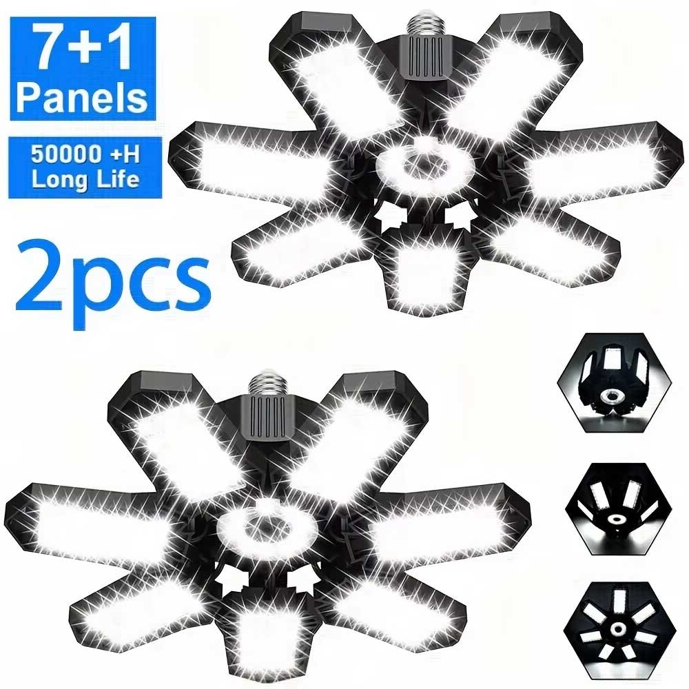 2Pack 7+1 Panels LED Garage Light Super Bright Work Shop Deformable Bulb HT