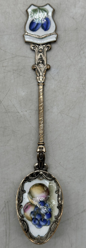 Ornate Silver with Enameled Fruit 5" Souvenir Spoon