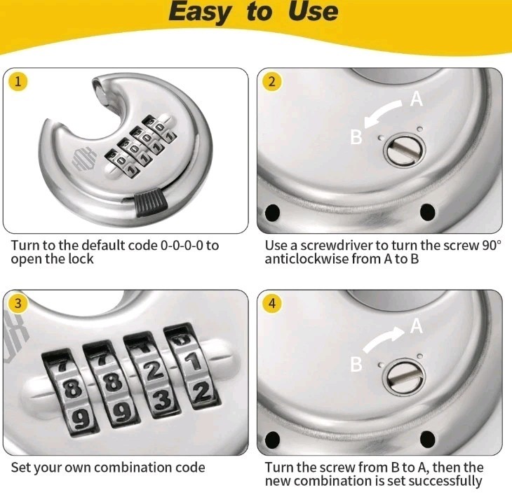 Round Combination Lock, Uncuttable Combination Disc Padlock, 3/8 Inch Shackle...