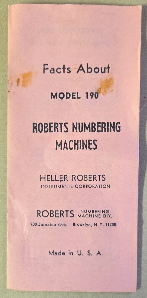 Roberts Numbering Machine Model 190 vintage