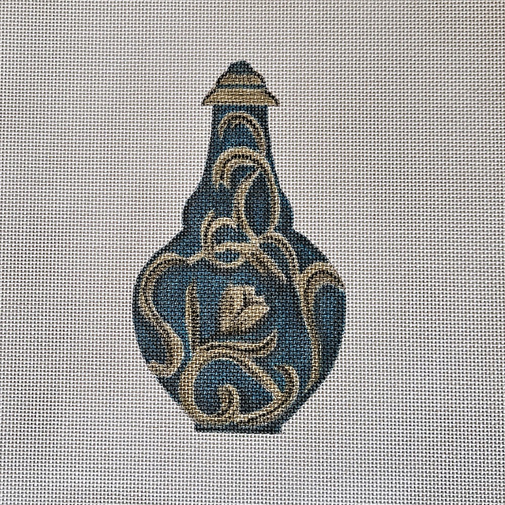 SHARON G NEEDLEPOINT CANVAS: UNIQUE MEDIUM TEAL PERFUME BOTTLE BM