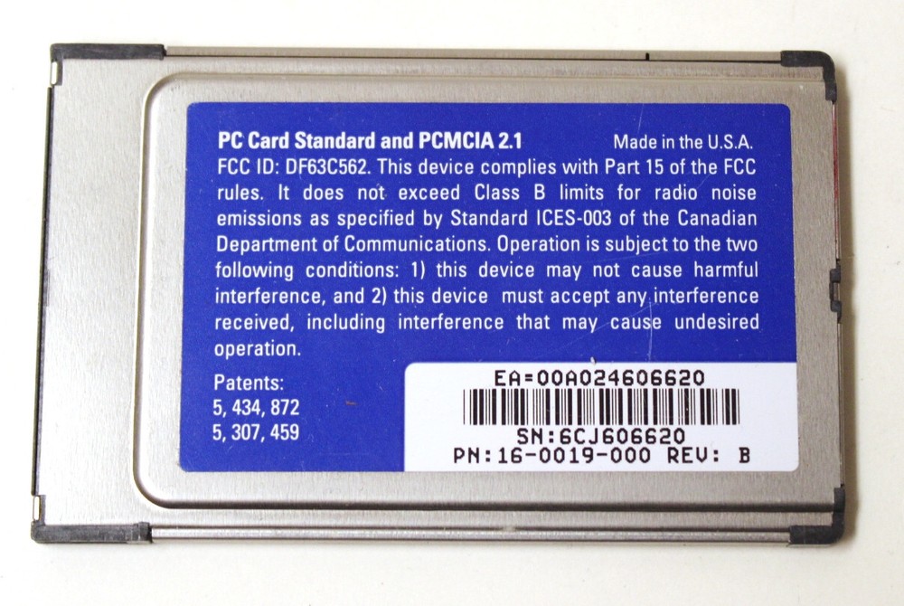 3Com EtherLink III 10Base-T + 28.8 Modem PCMCIA 2.1 PC Card 3C562