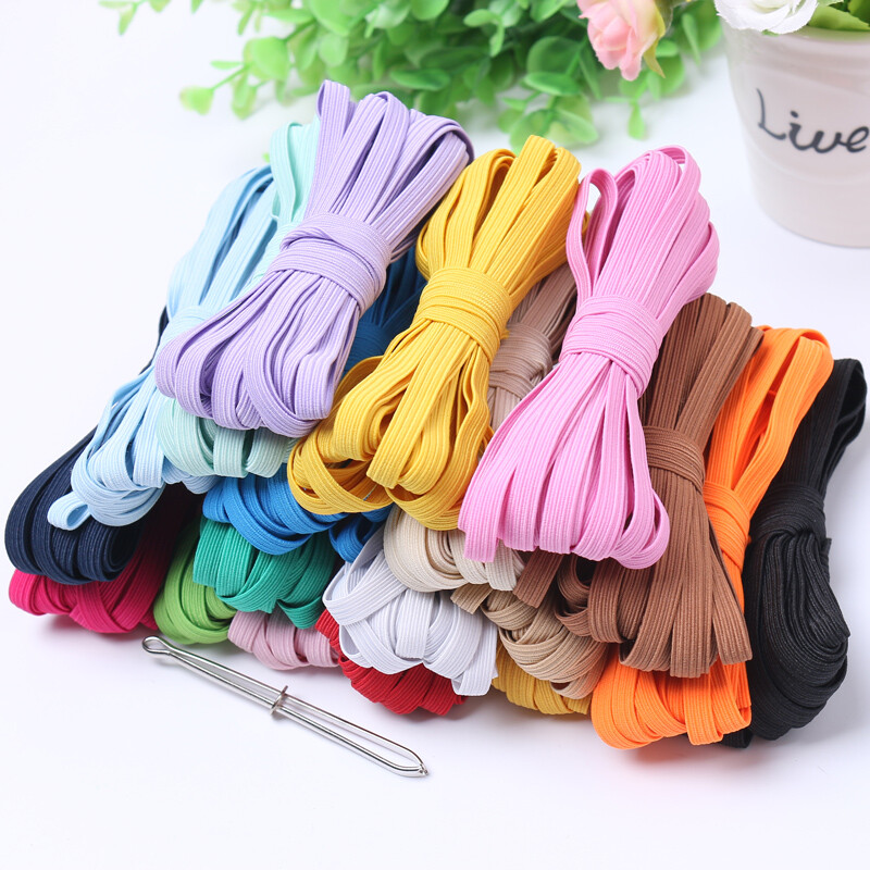 Flat Braided Elastic Band 1/4" (6mm),width White Black Multi Color 10 yards