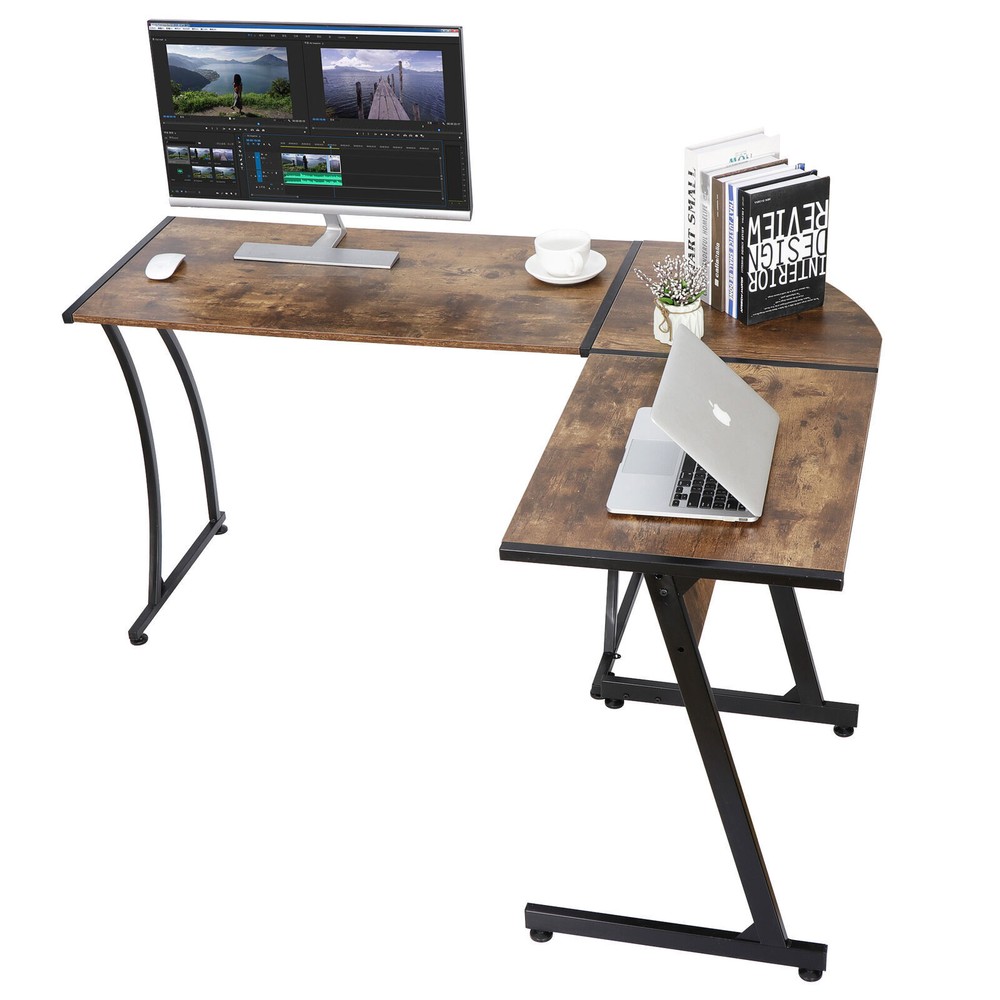 Corner Computer Gaming Laptop Table Brown Workstation L Shaped Desk Home Office