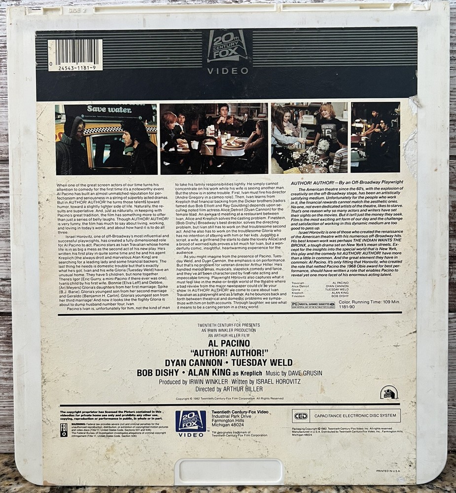 Vtg AUTHOR! AUTHOR! AL PACINO CED RCA SelectaVision VideoDisc