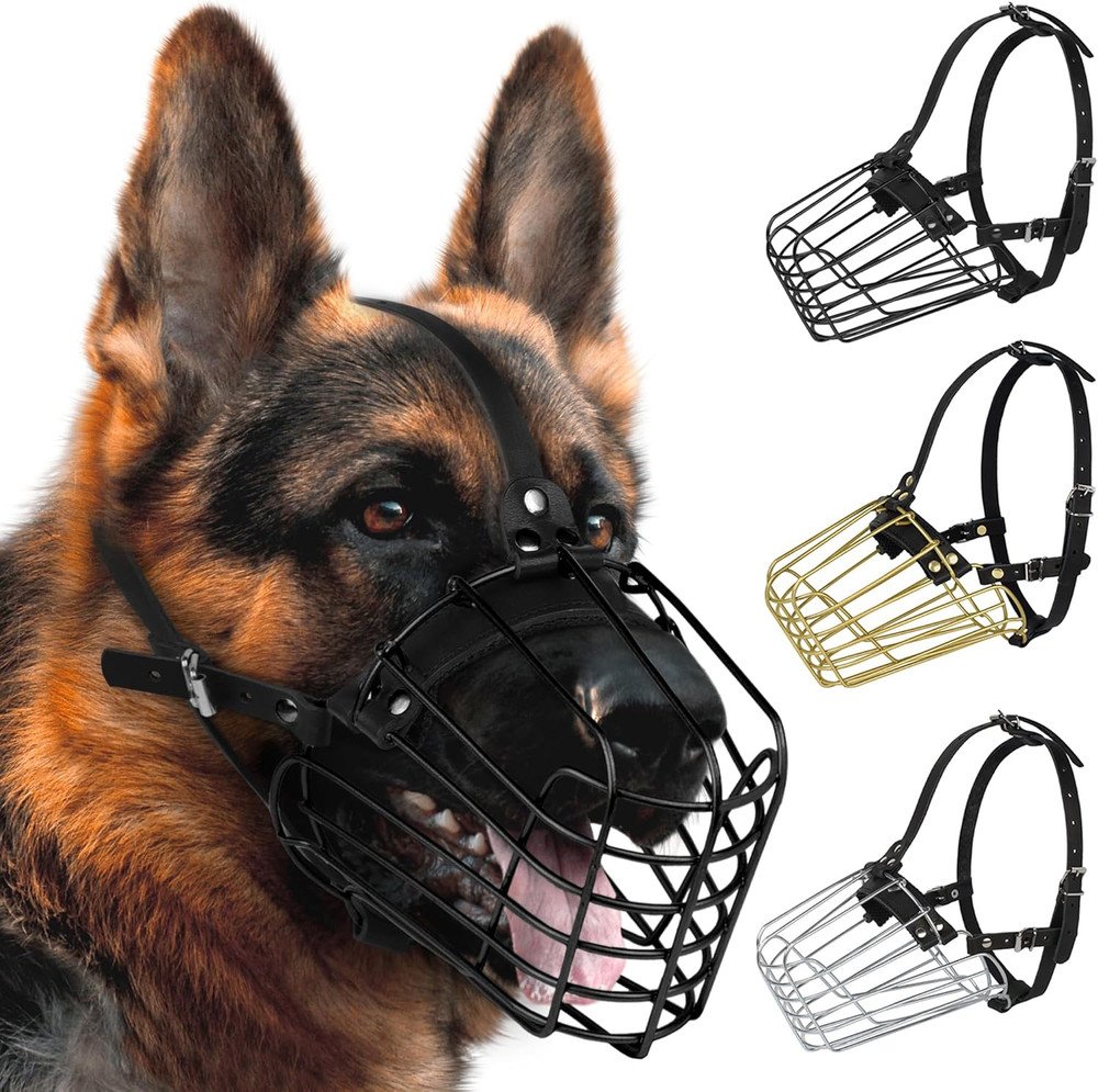 German Shepherd Dog Muzzle, Metal Basket, for Medium Large Dogs, Adjustable
