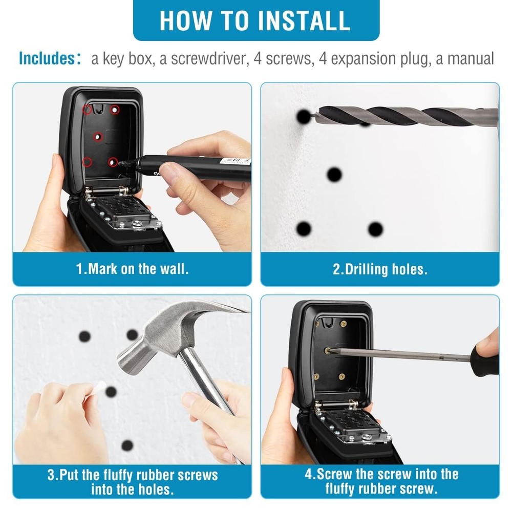 Key Lock Box Wall Mount 12-Digit Combination Large Capacity | Waterproof Key