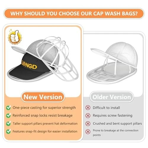 Hat Washer Cage with Snap Lock - Machine/Dryer Safe Compact Hat White-1-Pack