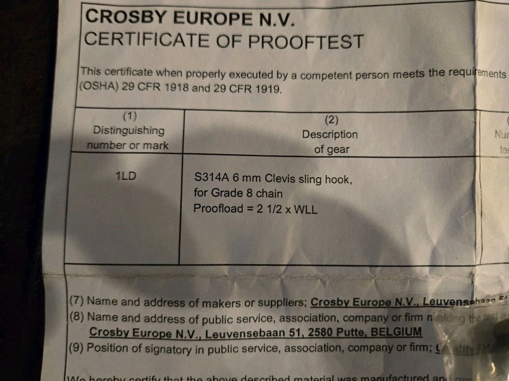 Crosby S314A 6mm Clevis Sling Hook NEW