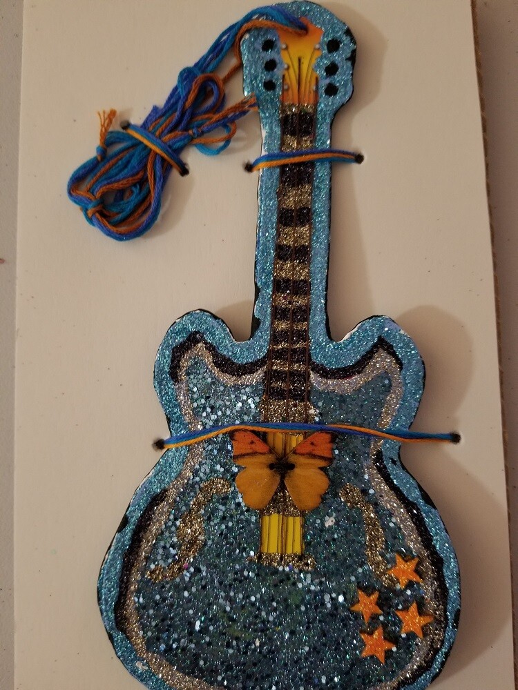 Hand Painted Craft Guitar Magnet Ornament