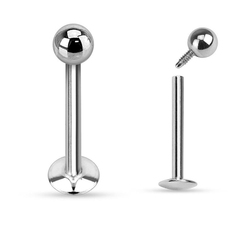 PAIR 16G INTERNALLY THREADED STEEL 2MM 3MM BALL LABRET TRAGUS STUD RING PIERCING