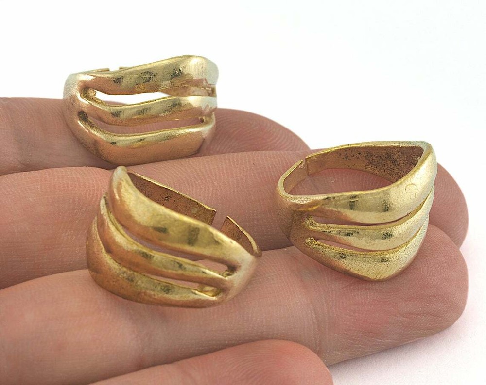Stripes Ring Raw Brass (18.5mm 8US inner size - Adjustable ) OZ1698