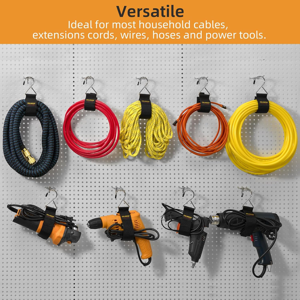 Extension Cord Organizer and Hanger (6-Pack), Hook-And-Loop Storage Straps with