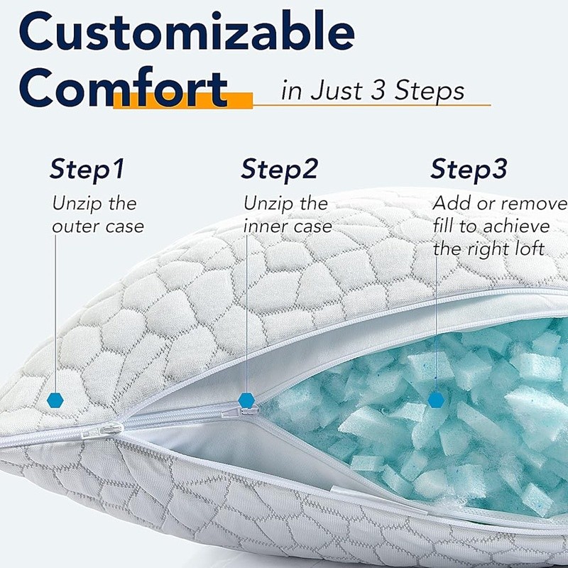 Cooling Pillow Set 2 Pack Gel Memory Foam Adjustable Soft Support Sleepers New