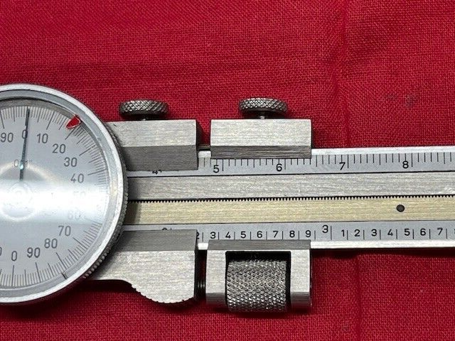 Helios Dial Caliper with Fine Adjustment, White Face, 6" - VINTAGE