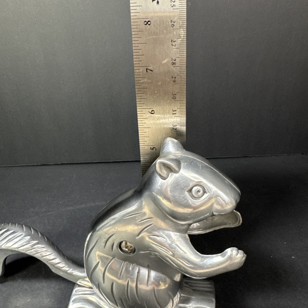 Unique Vintage Cast Aluminum Metal Squirrel Nutcracker, 6" Tall