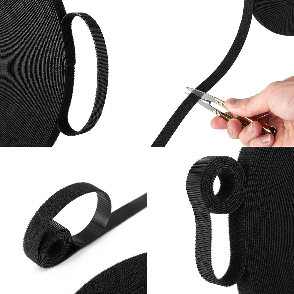 Double-Sided Hook and Loop Straps,1/2in x 100ft Black Hook and Loop Roll Double-