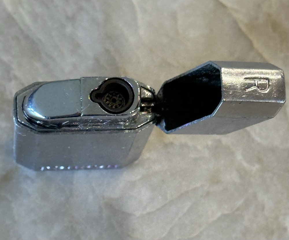 Vintage Ronson Jet Lite Brushed Silver Butane Octagon Lighter Works