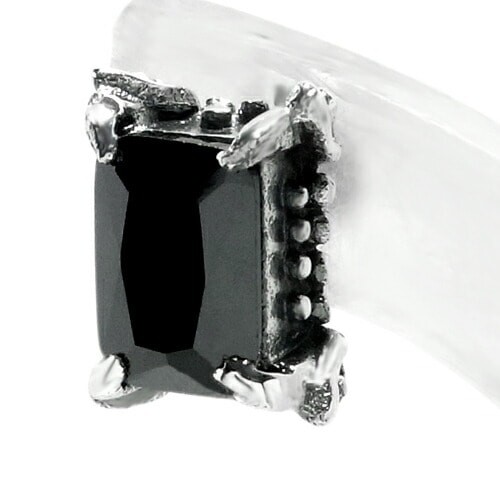 Black Zirconia Square Single Stud Earring 1pc (Single Ear) Silver
