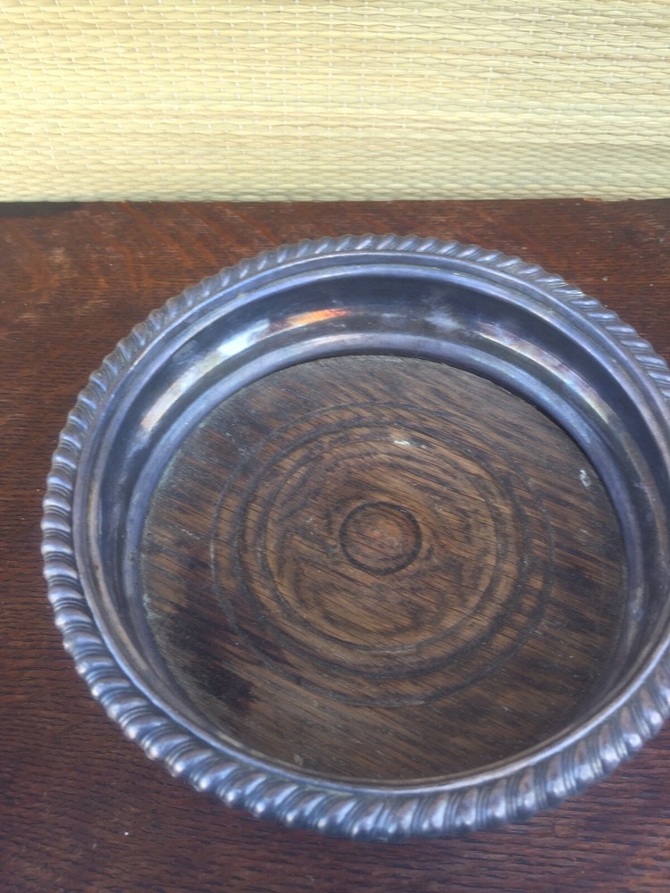 Antique Silver Plated Wine Coaster - Wood Bottom unmarked