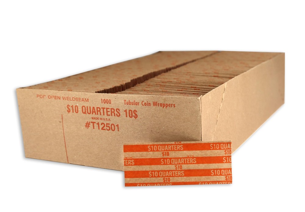 Huron Flat Coin Wrapper, Quarter Rolls $10 Orange (250 pcs) Orange,
