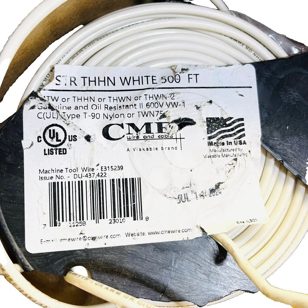 MACHINE TOOL WIRE E315238 / DU-437 WIRE 600V WHITE 500FT