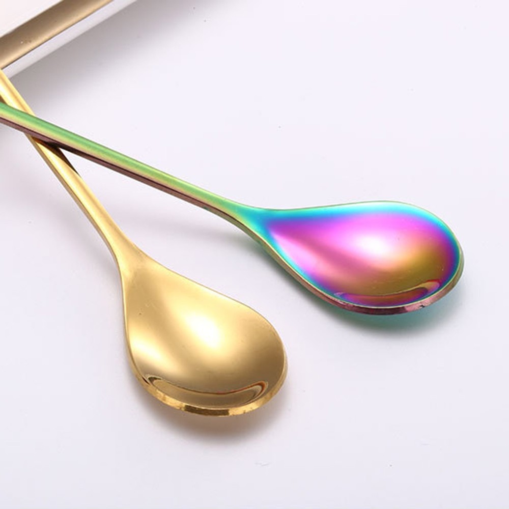 6PC Long Handle Iced Tea Spoons Set Creative Gold Leaf Cocktail Stirring Spoons